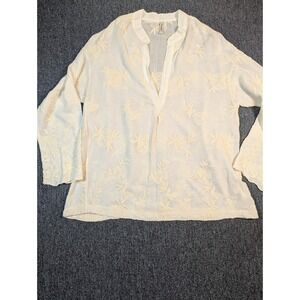 Please Italy Cream Embroidered Wool Rayon Tunic Top V-Neck Made in Italy  Med